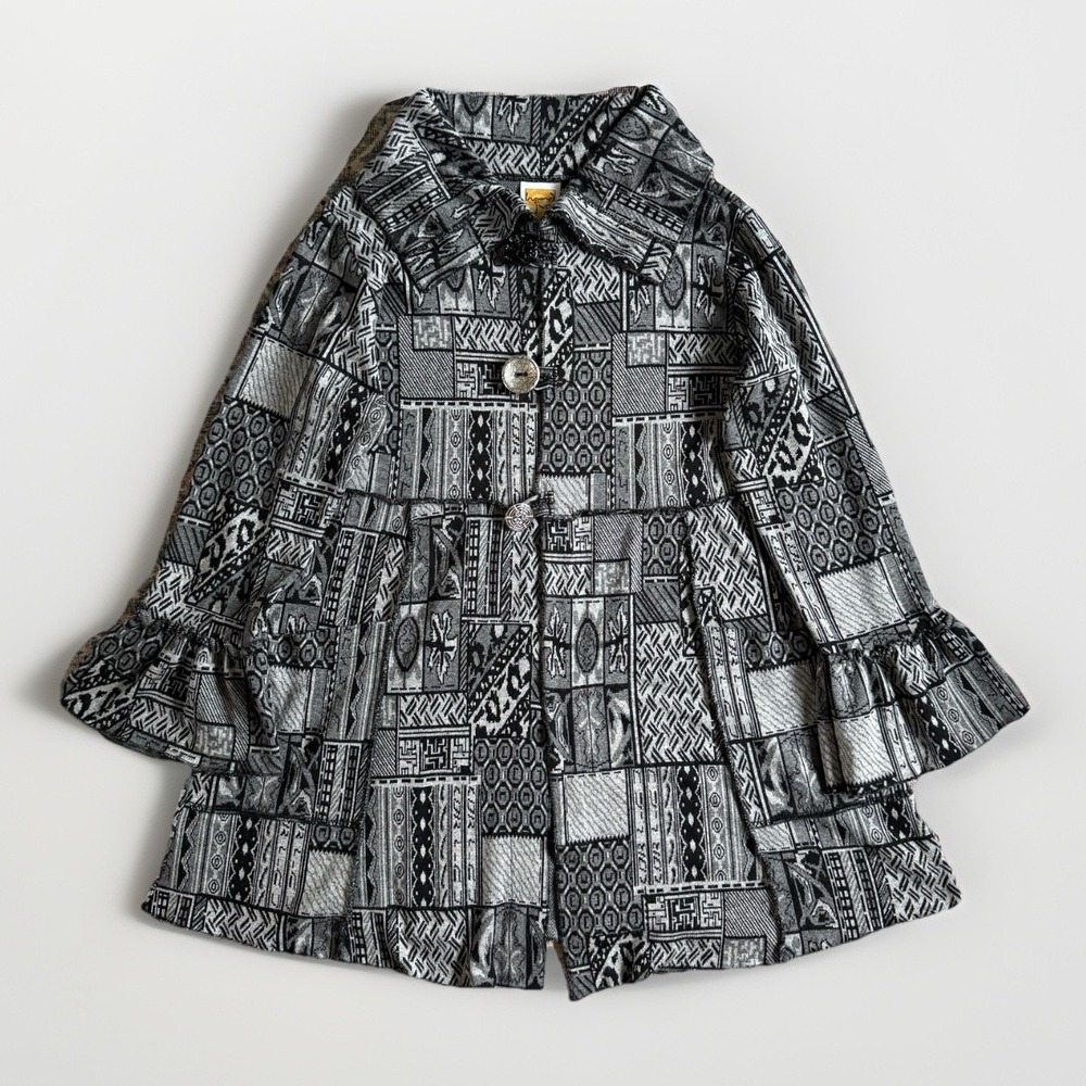 Hand Jive Tapestry Jacket Sz L Black Southwestern Tribal Handmade Long Art $168